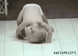 Baby using his head