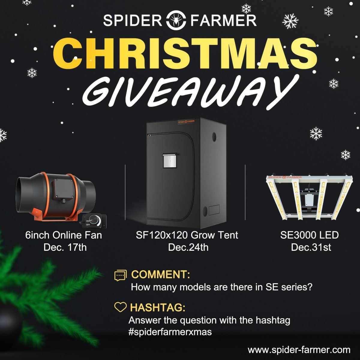 Christmas giveaway   spider farmer se3000 ledsf grow tent and sf fan