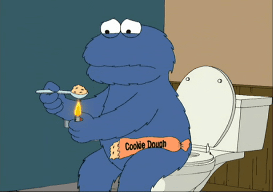 Cookie monster abusing cookie dough