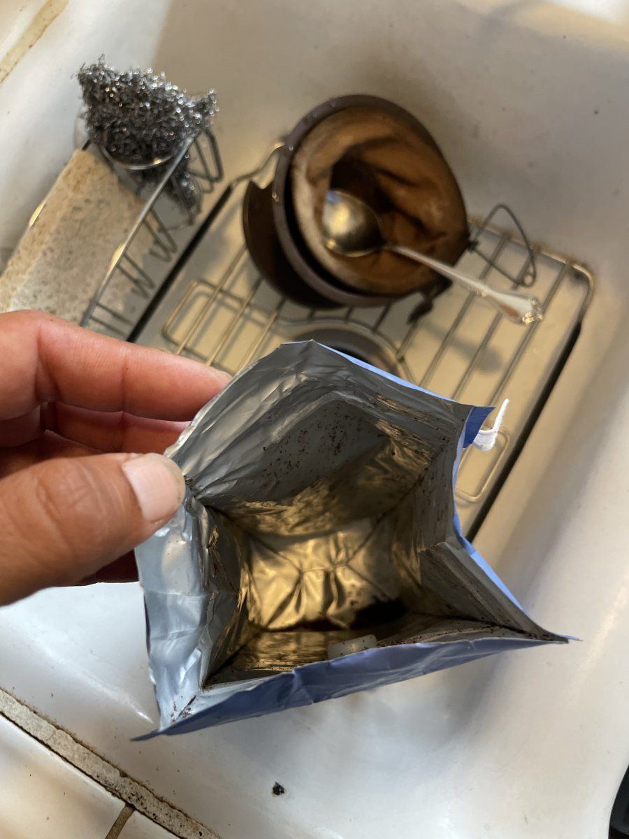 Empty foil lined 1 lb coffee bags as pots