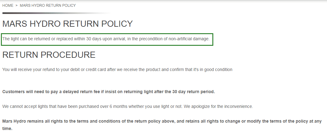 Mars hydro return policy