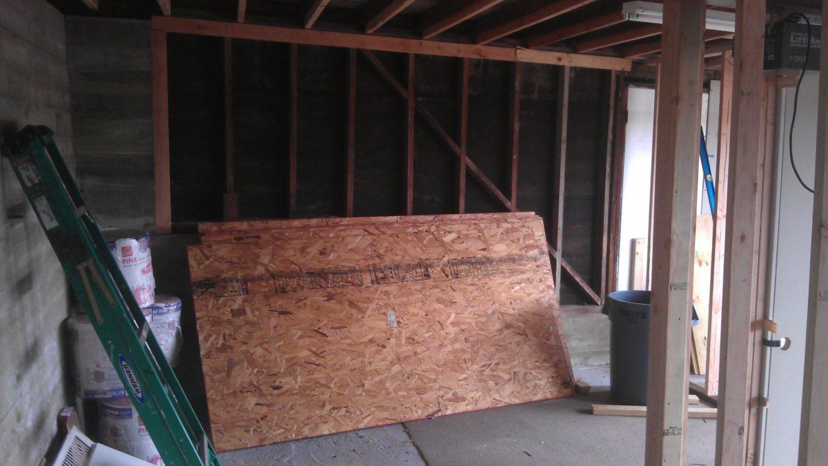 Right side of garage framed interior