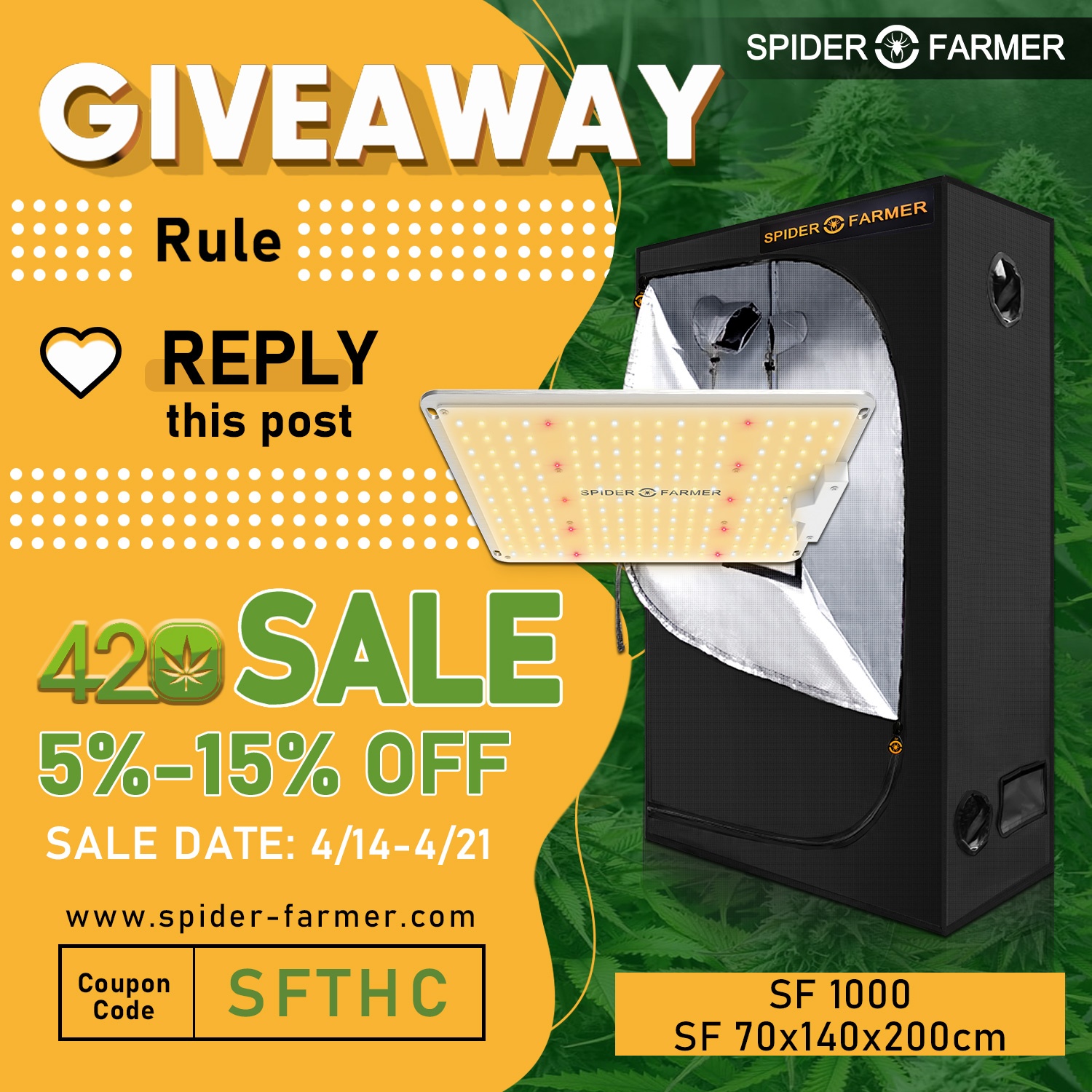 Spider farmer 420 giveaway  sf led grow light and sf grow tent