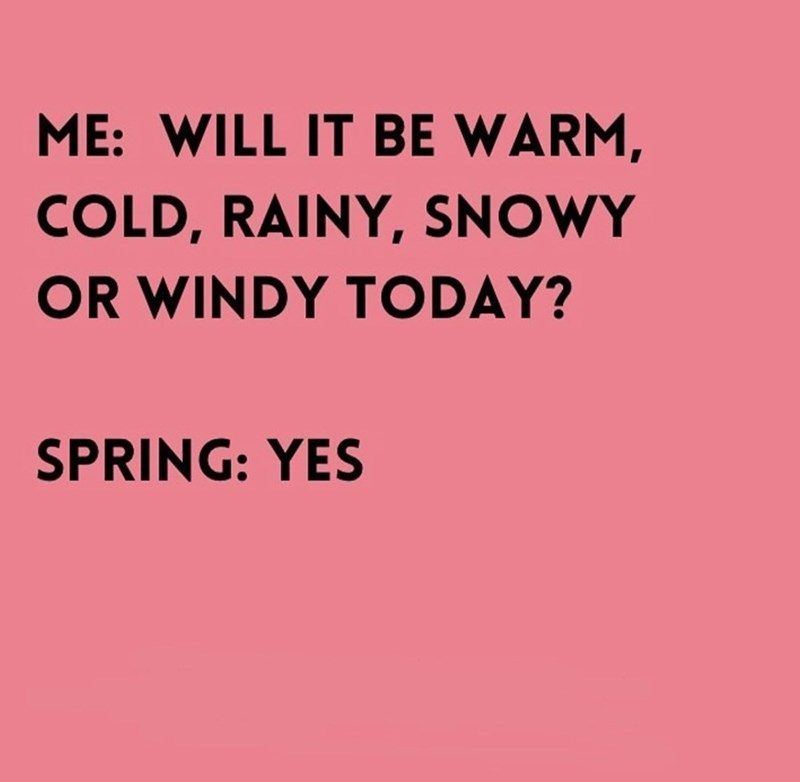 Will be warm cold rainy snowy or windy today spring yes