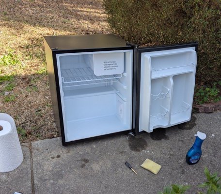 Mini fridge drying setup attempt with "lotus drying method". Please tell me if this is a dumb idea or not. Details on fridge included.