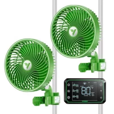 AeroWave E6 Clip-on Fan, Green, 2 Pack, w/ GrowHub E42A Controller