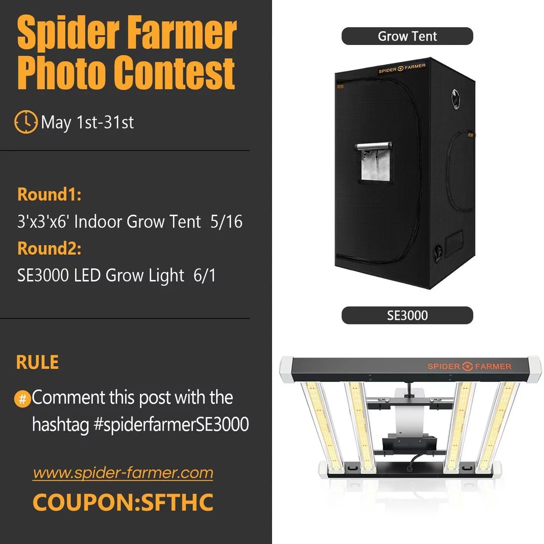 Giveaway free test   spider farmer se3000 led and sf grow tent