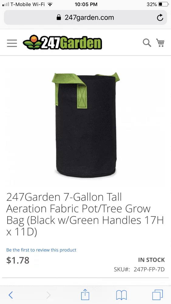 247Garden 3-Gallon Tall Aeration Fabric Pot/Tree Grow Bag (Black w
