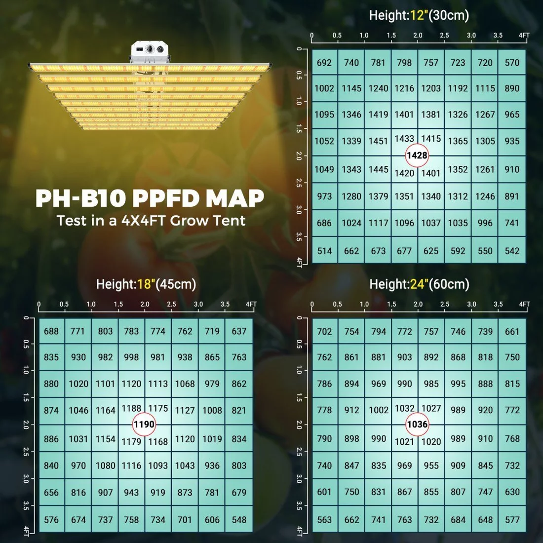 Update the ppfd map of phlizon ph b10 d 800w what do you think 2