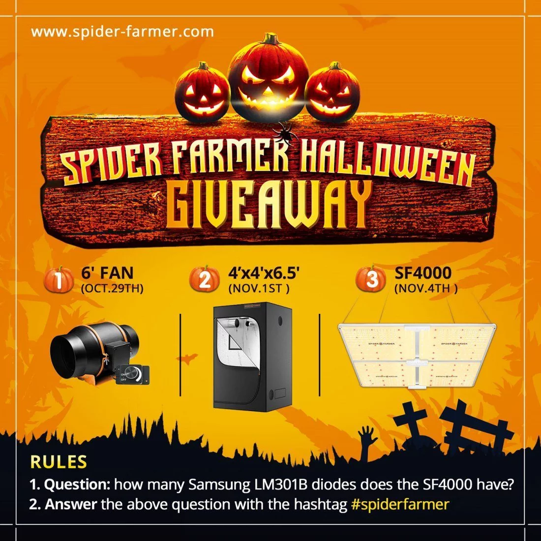 Halloween giveaway   spider farmer sf4000 led sf grow tent and sf fan