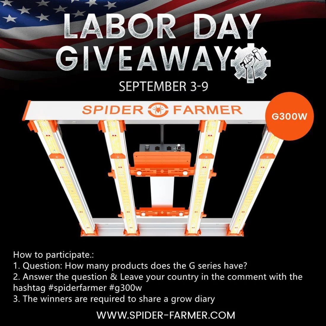 Spider farmer labor day giveaway spider farmer g300w led grow light